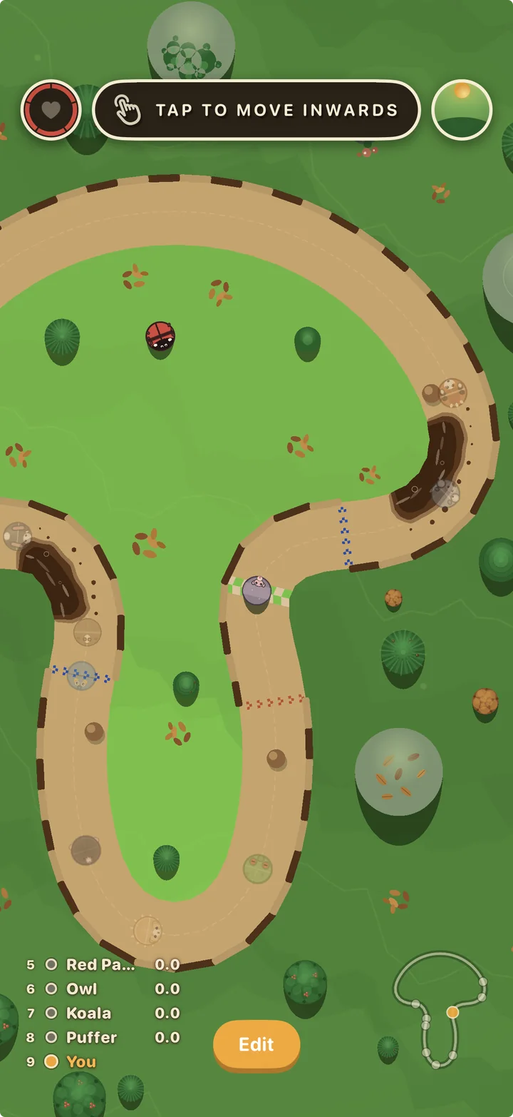 The same Mushroom track in the game: Fern Hollow trees, mud patches, mole holes, switch gates and simulated racers