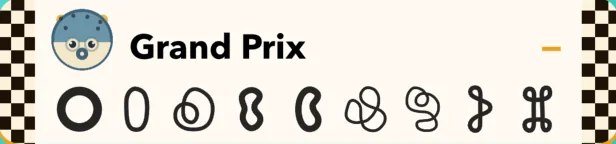 The Coral Shallows Grand Prix with the Puffer, its rival, and the nine track shapes raced in order