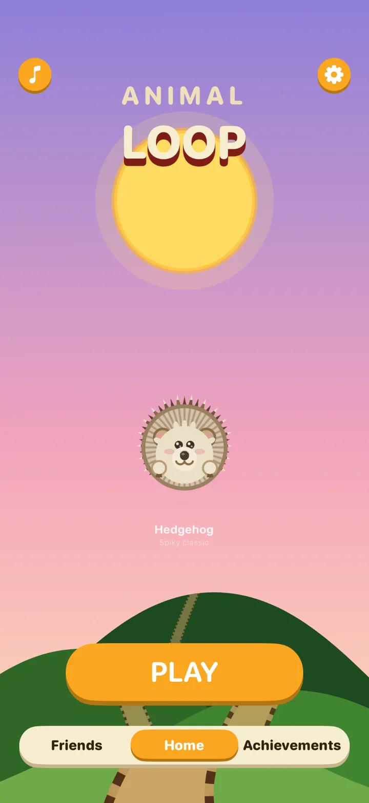 Animal Loop's home screen: the hedgehog racer and the Play button
